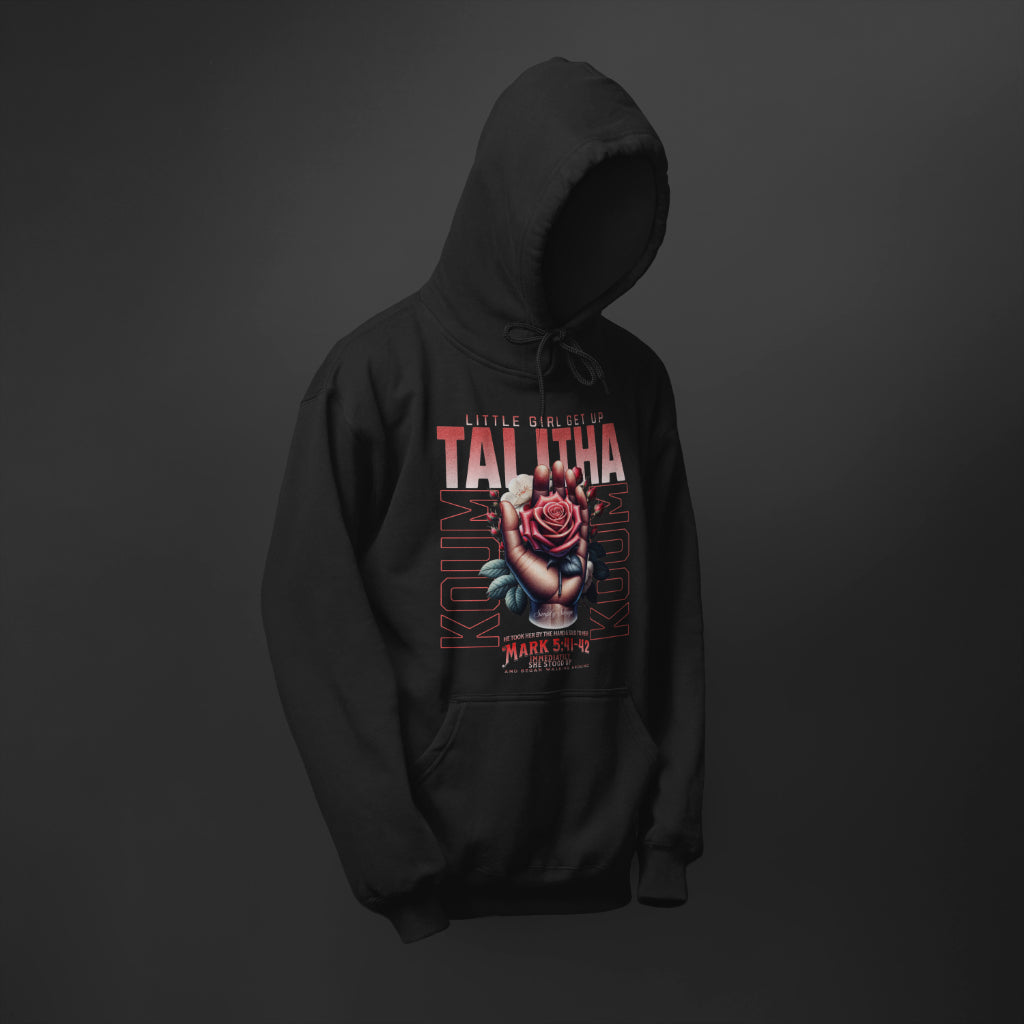"Talitha Cumi" Hoodie | Mark 5:41-42 | Christian Faith Apparel | "Little Girl Get Up" Hoodie | Christian Quote | Christian Inspiration| Christian Message | Streetwear Bible Verse Hoodie