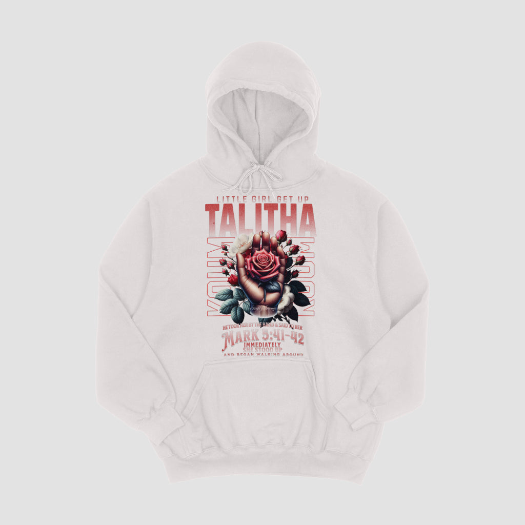 "Talitha Cumi" Hoodie | Mark 5:41-42 | Christian Faith Apparel  |  "Little Girl Get Up" Hoodie | Christian Quote | Christian Inspiration| Christian Message | Streetwear Bible Verse Hoodie