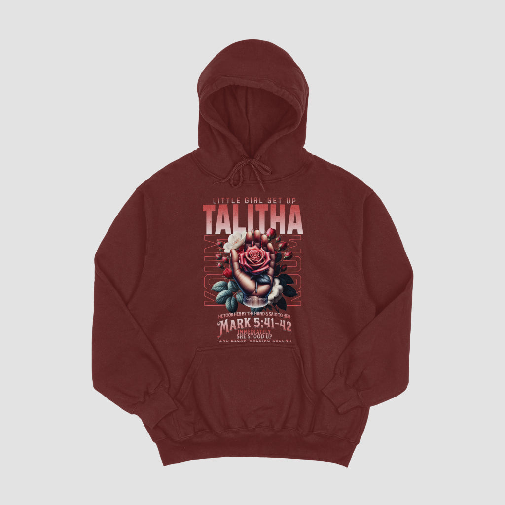 "Talitha Cumi" Hoodie | Mark 5:41-42 | Christian Faith Apparel  |  "Little Girl Get Up" Hoodie | Christian Quote | Christian Inspiration| Christian Message | Streetwear Bible Verse Hoodie