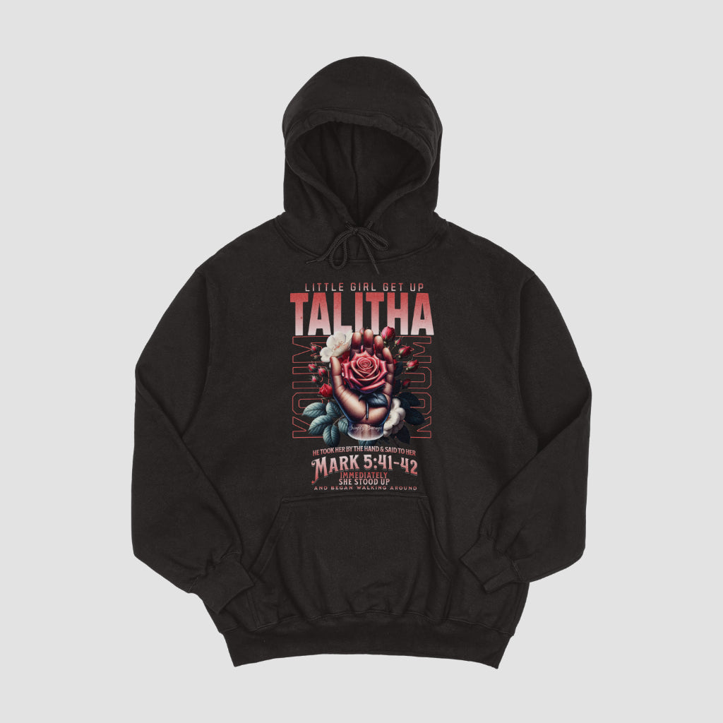 "Talitha Cumi" Hoodie | Mark 5:41-42 | Christian Faith Apparel  |  "Little Girl Get Up" Hoodie | Christian Quote | Christian Inspiration| Christian Message | Streetwear Bible Verse Hoodie