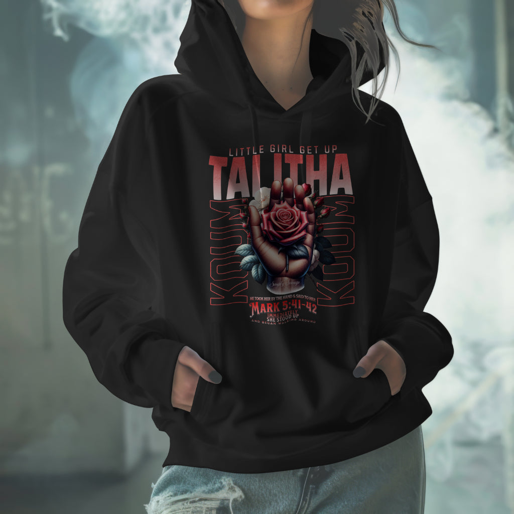 "Talitha Cumi" Hoodie | Mark 5:41-42 | Christian Faith Apparel  |  "Little Girl Get Up" Hoodie | Christian Quote | Christian Inspiration| Christian Message | Streetwear Bible Verse Hoodie